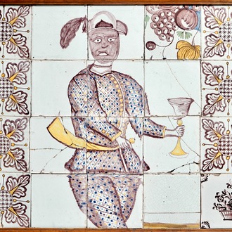 A tile mural with a Moor in manganese and yellow, Lille, France, 18th C.